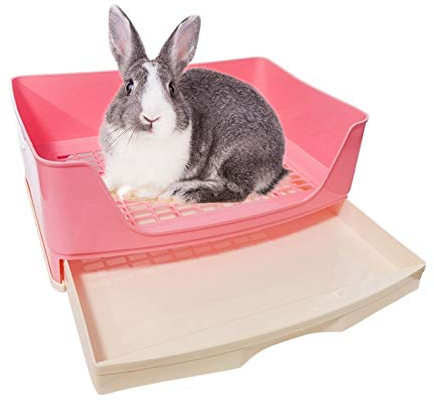 kathson großes Kaninchenklo zum Trainieren, Töpfchen-Ecktoilette mit Schublade, größes Klo für erwachsene Hamster, Meerschweinchen, Frettchen, Galesaur, Hase und andere Tiere (Rosa)