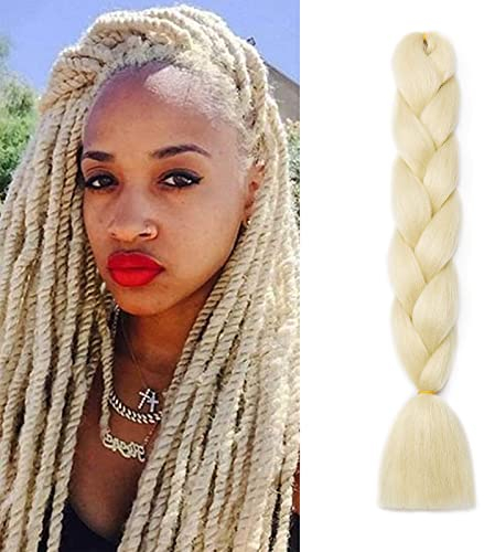 24 Pouce Cheveux Tresse Africaine Extension de Cheveux Tressage Synthétique Meche Ombre Jumbo Braids Crochet Twist 100g, Bleach Blonde