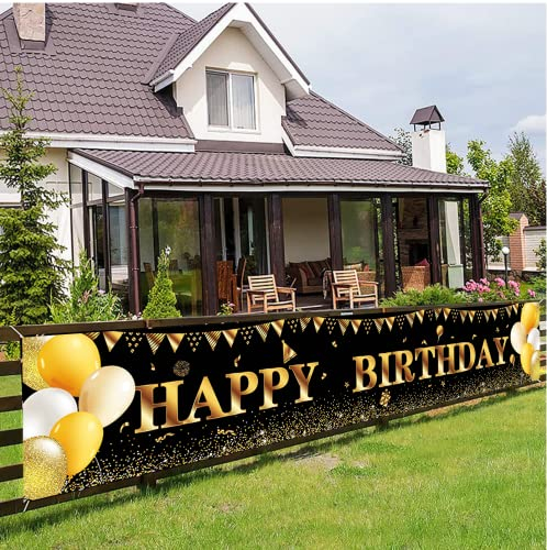 POPOYU Geburtstag Banner,Geburtstag Mann Deko,BannerGeburtstags Frau Schwarz Gold,BannerCheer toJahre,Hintergrund Banner.fürGeburtstags Party Dekorationen und Zubehör