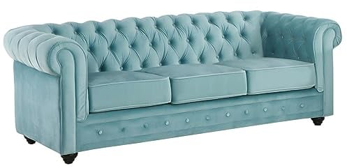 Vente-unique-Sofa 3-Sitzer - Samt - Hellblau - Chesterfield