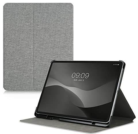 kwmobile Case Compatible with Apple iPad Air 13 (6. Gen 2024) / iPad Pro 12.9 (2018/2020/2021/2022) - Slim Book Style Tablet Cover with Stand Feature - Light Grey