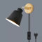 LZGS Go Swing Bands Lampada Da Parete Con Presa Per Interruttore Lampada Da Comodino Macaron Retrò Moderna Legno Moderne Lampada A Muro Orientabile E27 Luce Da Camera Da Letto Soggiorno (Nero 2)