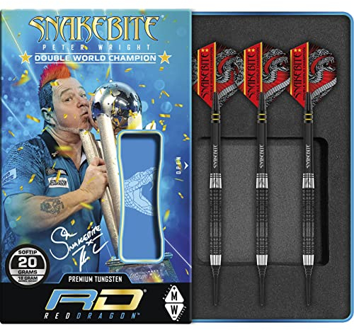 RED DRAGON Peter Wright Snakebite DWC Special Edition softip 18 Gramm Profi Wolfram-Dartset mit Flights und Schäften