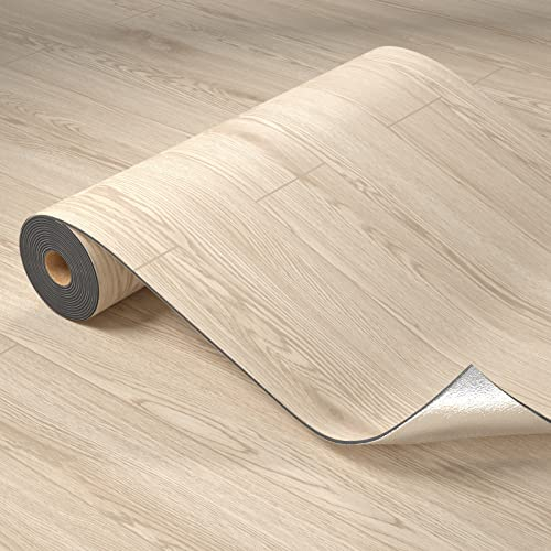 Homease Revêtement de sol en PVC autocollant épaissi (0,15 cm) - Grain de bois avec texture, résistant à l'usure - Plaque en bois en vinyle pour cuisine, salon, balcon, 0,6 x 5 M/3 ㎡ - Bois clair