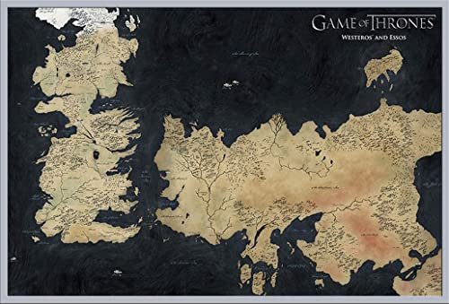 Game of Thrones - Map of Westeros - Fantasy Film Movie Poster - Grösse 91,5x61 cm + Wechselrahmen, Shinsuke® Maxi Kunststoff Silber, Acryl-Scheibe