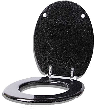 KHAPALWAK Glitter Toilet Seat, Heavy Duty Resin Seat with Quick Release Strong Hinges, Decorative Toilet Seat for Stylish Bathroom Décor – Wide Choice of Black Glitter Toilet Seats.