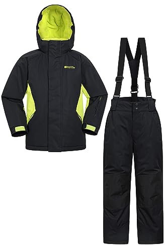 Mountain Warehouse Kinder-Ski-Set aus unisex Winterjacke und Hose - Zweiteiler für Winter und Schnee, Winterset/Regen-Set für Jungen und Mädchen, Regen-Ganzkörperanzug Schwarz 3-4 Jahre