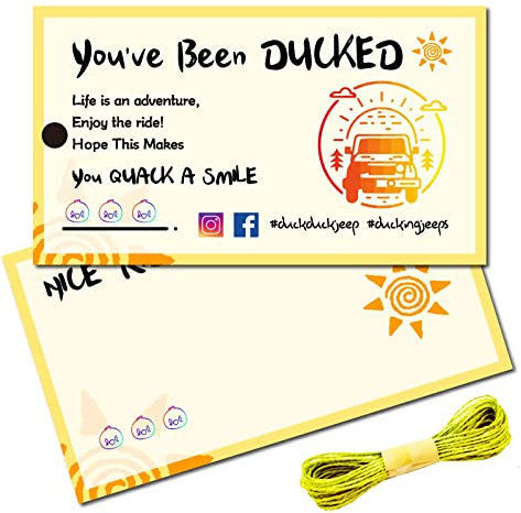 CREATCABIN 50 Pcs You've Been Ducked Cards Duck Tags Card Ducking Game DIY Jeep Duck Card avec Trou et Ficelle pour Canards en Caoutchouc Jeeps Décoration de Voiture Cadeau de Noël 3.5 x 2 Pouces-You