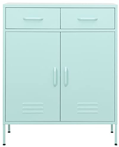 MOONAIRY Lagerschrank, Flurschrank, Putzschrank, Besenschrank, Aktenschrank, Schrank Schmal, Aufbewahrungsschrank, Vorratsschrank, Minzgrün 80x35x101,5 cm Stahl