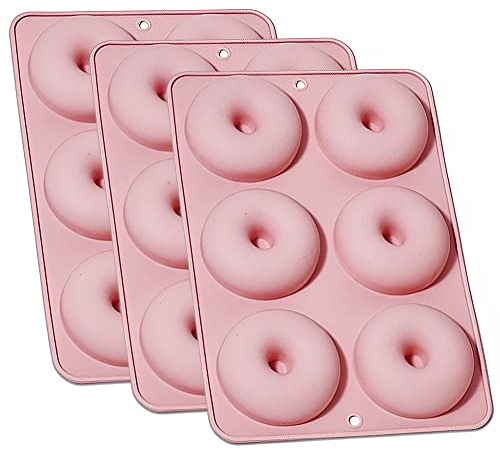 LSRVNM 3 Pack Silicone Doughnut Mould, Non-Stick 6 Cavit Donut Mould, Bronuts Silicone Mould, Bagel Baking Tin Doughnut Maker for Cake Biscuit Bagels Muffins