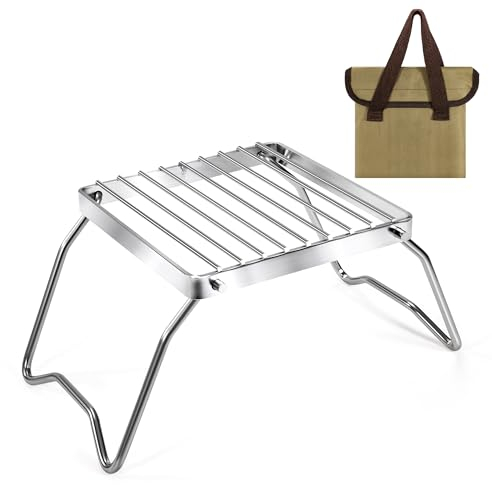 Klappbarer Campinggrill Tragbar Edelstahl Grillgitter Outdoor Grillrost mit Tragetasche Lagerfeuer-Grill für Picknick Wandern Camping BBQ Angeln