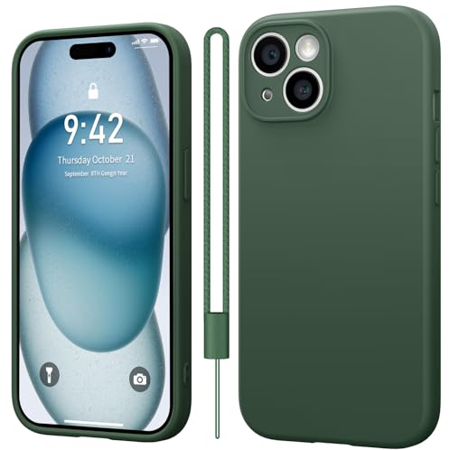Qasyfanc Handyhülle Kompatibel mit iPhone 15 Plus Hülle, Soft Silikon TPU Case Ultra Dünn Microfiber Kameraschutz Rundumschutz Anti-Kratzer Schutzhülle für iPhone 15 Plus - Dunkelgrün