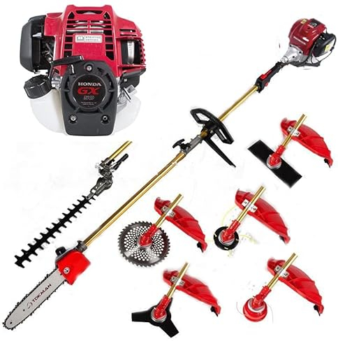 zundo Débroussailleuse Multifonction Thermique 7 en 1, Taille Haies, Tronçonneuse, Débroussailleuse à Essence Professionnel, Moteur 4 Temps Rouge