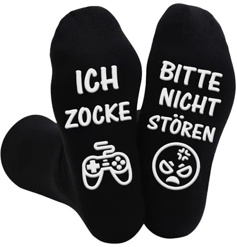 Gemtte Lustige Socken Zocken, Gaming Socken Coole Geschenke für Teenager, Socken mit Spruch Bitte Nicht Stören Ich Zocke, Rutschfeste Haussocken Weihnachtsgeschenke für Damen Herren