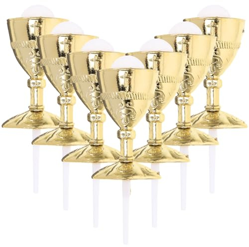 SOLUSTRE 10pcs Holy Cup Chalice Cup Cake Decoration Gold Communion Cup Cake Topper Mini Chalice Goblet Cupcake Picks Dessert Insert for Communion Christening Altar Decor
