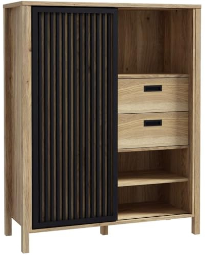 DEINE TANTE EMMA JTNR323L-M635 Kommode JYTANA Highboard mit Schiebetüre Mauvella Eiche ca. 104 x 130 x 41 cm