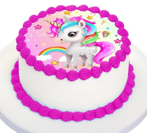 Kardasis Einhorn Zuckerpapier Tortenaufleger | Essbarer Aufleger für Torten und Kuchen | Tortendekoration für den Einhorn Themengeburtstag | 20 cm rund Zuckerpapier