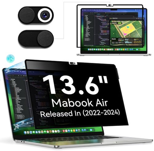 Filtre de Confidentialité pour MacBook Air 13.6 Pouces (2022-2025,M2,M3,M4),Amovible Protection Ecran Filtre Anti Espion Lumière Bleu Reflet,Laptop Privacy Screen pour Mac Air 13 (A3240,A3113,A2681)