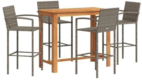 vidaXL 5-TLG. Gartenbar-Set Grau Massivholz Akazie und Poly Rattan