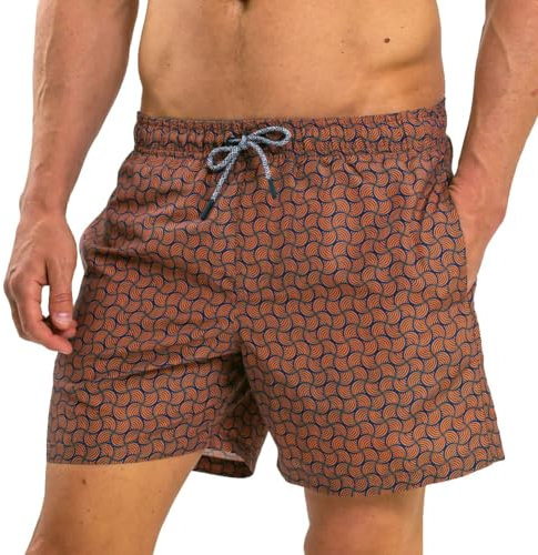 RIPT Men's Performance Essentials Quick Dry UV 50 Sun Protection Swim Shorts Trunks, Orange Swirl Print, XXL