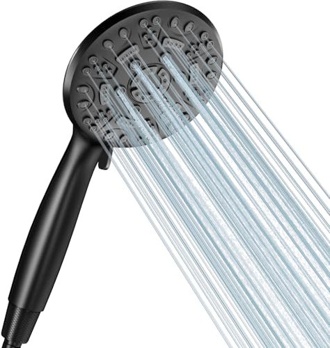 Cobbe Shower Head, High Pressure Shower Heads with 8 Spray Modes, Powerful Bathroom Water Saving Shower Head Set, Large Universal Flow Rain Showerhead for Low Water Pressure Black