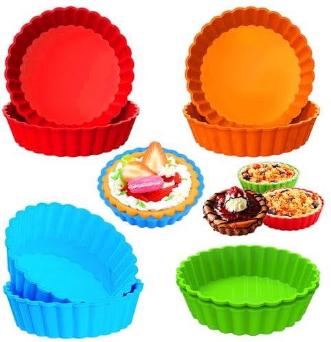 Moule à Mini Tartelettes en Silicone, 8 Moules à Tartelettes, Moule à Quiche Antiadhésif 4 Inch, Moule à Quiche Réutilisable Petit Utilisé pour Faire des Cupcakes, Muffins, Pain