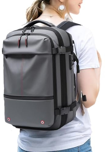 [Nlrlo] Vakuum Rucksack Reise - Herren Rucksack Große Kapazität mit Diebstahlsicherung | 60 Liter erweiterbarer Airpack mit Computerfach Diebstahlsicherung Reisesauger für, grau, 説明を参照してください