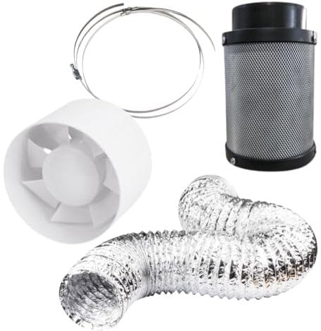 Weedness Grow Set di aria di scarico ECO 107 m3/h 100 mm flangia – Grow Indoor filtro a carbone attivo ventilatore tubo Growbox sistema di ventilazione