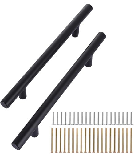 ASelected 10Pcs Kitchen Door Cupboard Handles,200 MM Black Cabinet Door Pulls Handles, 130mm Hole Center T Bar Handles with Screws for Wardrobe,Dresser,Door,Gate,Cabinets,and Drawers