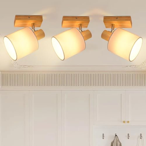 Lichtmaler Deckenlampe 1 Flammig Holz Flurlampe - Deckenleuchte Deckenstrahler E14 MAX 40W Deckenspots Strahler Vintage Schwenkbar 350° Flur Schlafzimmer Ohne Leuchtmittel, 3 Stück