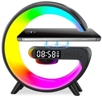 Les-Theresa G Light Wireless Charger Wireless Speaker Charger Light with Bluetooth Speaker Bedside Lamp G Atmosphere Lamp with Alarm Clock for Adults Kids Gifts (Black)