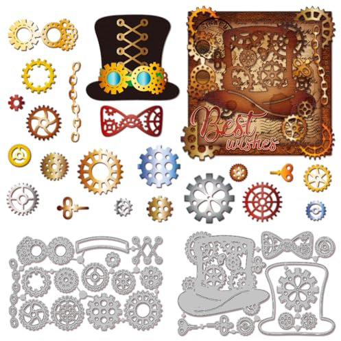 GLOBLELAND Stanzformen Mit Steampunk Zahnradmotiv Zur Kartengestaltung Hut Metallstanzungen Stanzvorlagen Für Scrapbooking Journale Prägungen Papierbasteldekor