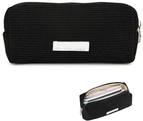 JLTXKST Mäppchen Cord-Stoff,Federmäppchen Tragbare,Schlamppermäppchen,Federtasche Großefür Schule,Zuhause und Büro (Black)