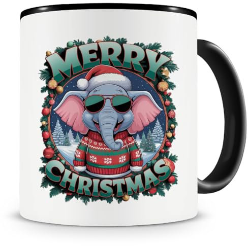 Samunshi® Weihnachten Tasse mit Spruch Merry Christmas Elefant Geschenk für alle Elefant Fans Kaffeetasse Tier Weihnachts Tassen zum Geburtstag Weihnachten 300ml schwarz
