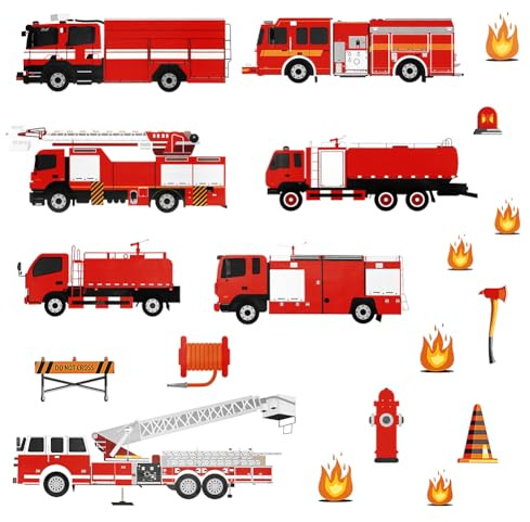Wandaufkleber Feuerwehrautos, 2 Bögen, Transportfahrzeug, zum Abziehen und Aufkleben, Wandaufkleber, für Kinderzimmer, Baby, Schlafzimmer, Wohnzimmer, Kinderzimmer, Dekoration