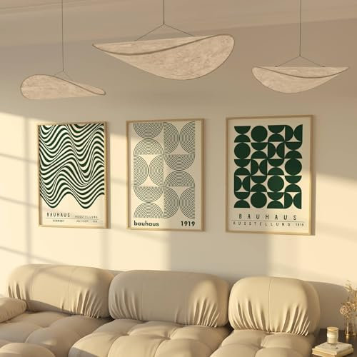 ZoeyAustin® 3 Kunstdruck Poster Set, Ohne Rahmen, 50x70, Stilvolles Wandposter, 3 Wandbilder, Beidseitige Bilder (Bauhaus Green)