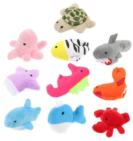Toyvian Fingerpuppen-Set, Meerestiere, bunt, Ozean, Tier-Fingerpuppen für Babys, inklusive Schildkröte, Delfin, Oktopus, Wal, Hai, Seepferdchen, Hummer, Seepferdchen, 10 Stück