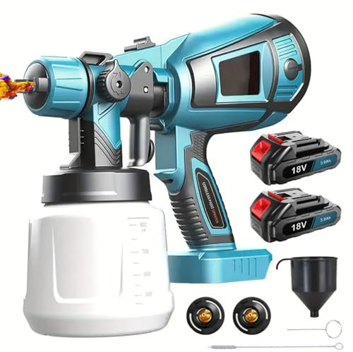 Electric Paint Sprayer with 2 x 3.0ah Batteries,3 Nozzles & 3 Patterns, 1000ml Capacity, Multi-Position Adjustable Battery Spray Gun, Paint Sprayer for Walls & Ceilings, Fence