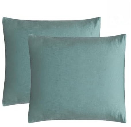EMME Musselin 2 Kissenbezug 100% Baumwolle, 80x80 cm, Oeko-TEX Zertifiziert | Muslin Kissenbezüge 2 Teilig , Atmungsaktiver ultraweich & sicher ohne Reißverschluss 4-Jahreszeiten Kopfkissenbezüge Grün