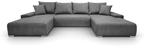 Lookway Modernes Ecksofa LAVIO U mit Schlaffunktion und Bettkasten – Großes U-Form Sofa mit Bettfunktion, Länge 150x290 cm, Breite 348 cm, Komfort Wohnlandschaft mit Stauraum (Dunkelgrau - Anafi 03)