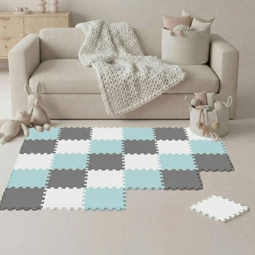 LittleTom Spielmatte Baby Puzzlematte Pastellfarben - 27 Matten je 30x30 cm Krabbelmatte 270x90 cm Bodenmatte Kinder - Puzzle Teppich Kinderzimmer - Bodenschutzmatte Spielteppich Eva Schaumstoffmatte