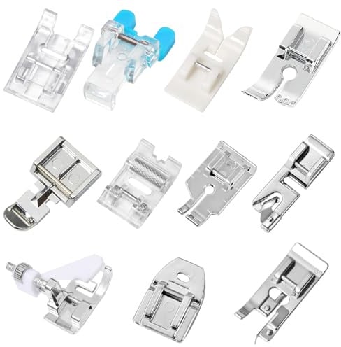 ACKKOR 11 Pièces Pieds-de-Biche, Kit de Pieds pour Machine à Coudre avec Pied Marcheur et Pied Fermeture Éclair, Accessoires Pratiques pour Machines Basse Tige
