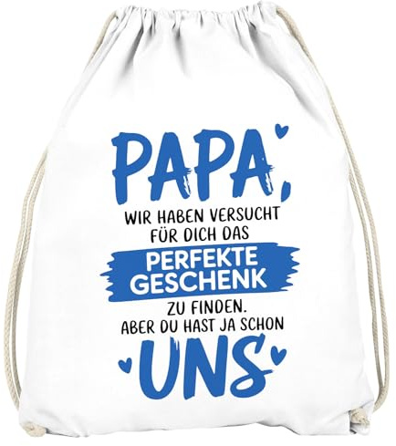 MoonWorks® Turnbeutel Spruch lustig Bonus-Papa Opa Geschenkidee Väter Großväter Gymbag Baumwolle Rucksack Sprüche Weiss unisize