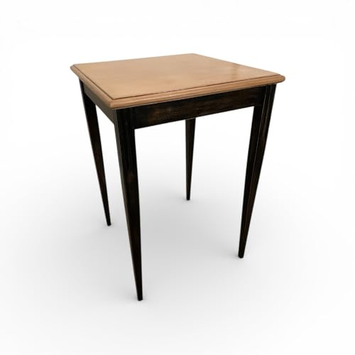 ARTIGIANATO VULCANO Mesita vintage de madera de nogal, hecha a mano, tablero natural con patas negras envejecidas, diseño de mediados de siglo, 53 x 53 x 76 cm