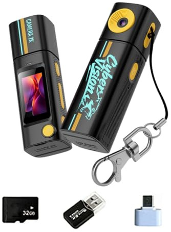 Whoasyst Pocket Sized Keychain Camcorder 2K Resolution With 32GB Storage Flip Selfies Lens