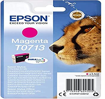 EPSON T0713 Cheetah Magenta, Genuine, DURABrite Ultra Ink