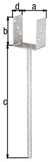U - Pfostenträger 91 x 100 mm - zum einbetonieren mit Dolle extra lang 400 mm