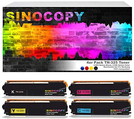 Sinocopy 4 Toner ersetzt Brother TN-325 für Brother DCP-9055CDN, DCP-9270, HL-4140, HL-4150, HL-4570, MFC-9460CDW, MFC-9970, MFC-9560 - Schwarz 4.000 Seiten, Color je 3.500 Seiten