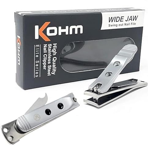 Kohm WHS-440L Heavy Duty, Curved Blade, Wide Jaw Toenail Clippers for Thick Nails, Large Nail Clippers for Men, Seniors, Women, Nail Clipper with File