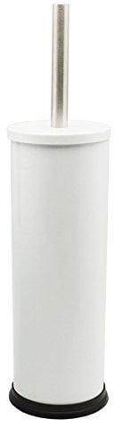 Harbour Housewares Toilet Brush and Holder - White - Pack of 1 - Round Toilet Bowl Brush & Holder Stainless Steel Bathroom Deep Cleaning Scrub